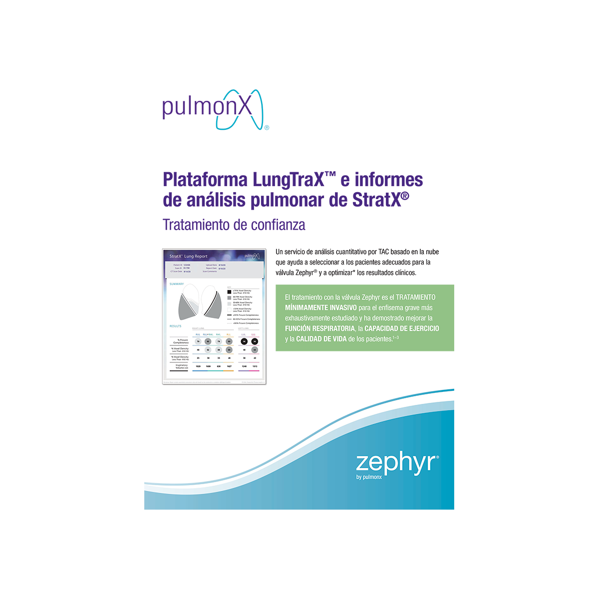 Plataforma LungTraX™ e informes de análisis pulmonar de StratX®
