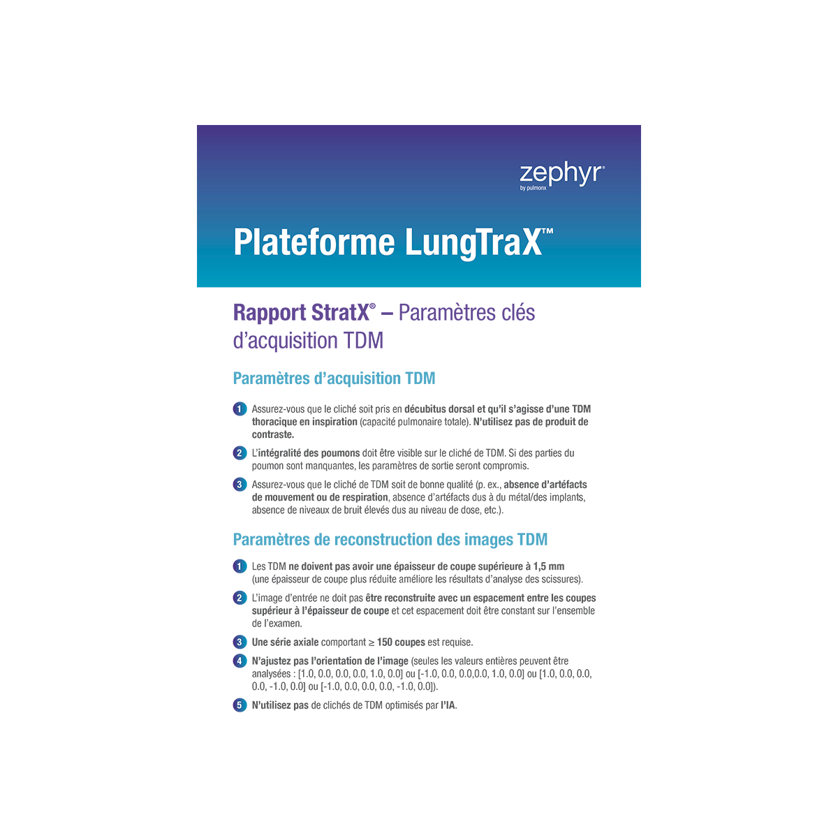 Rapport StratX® – Paramètres clés d’acquisition TDM