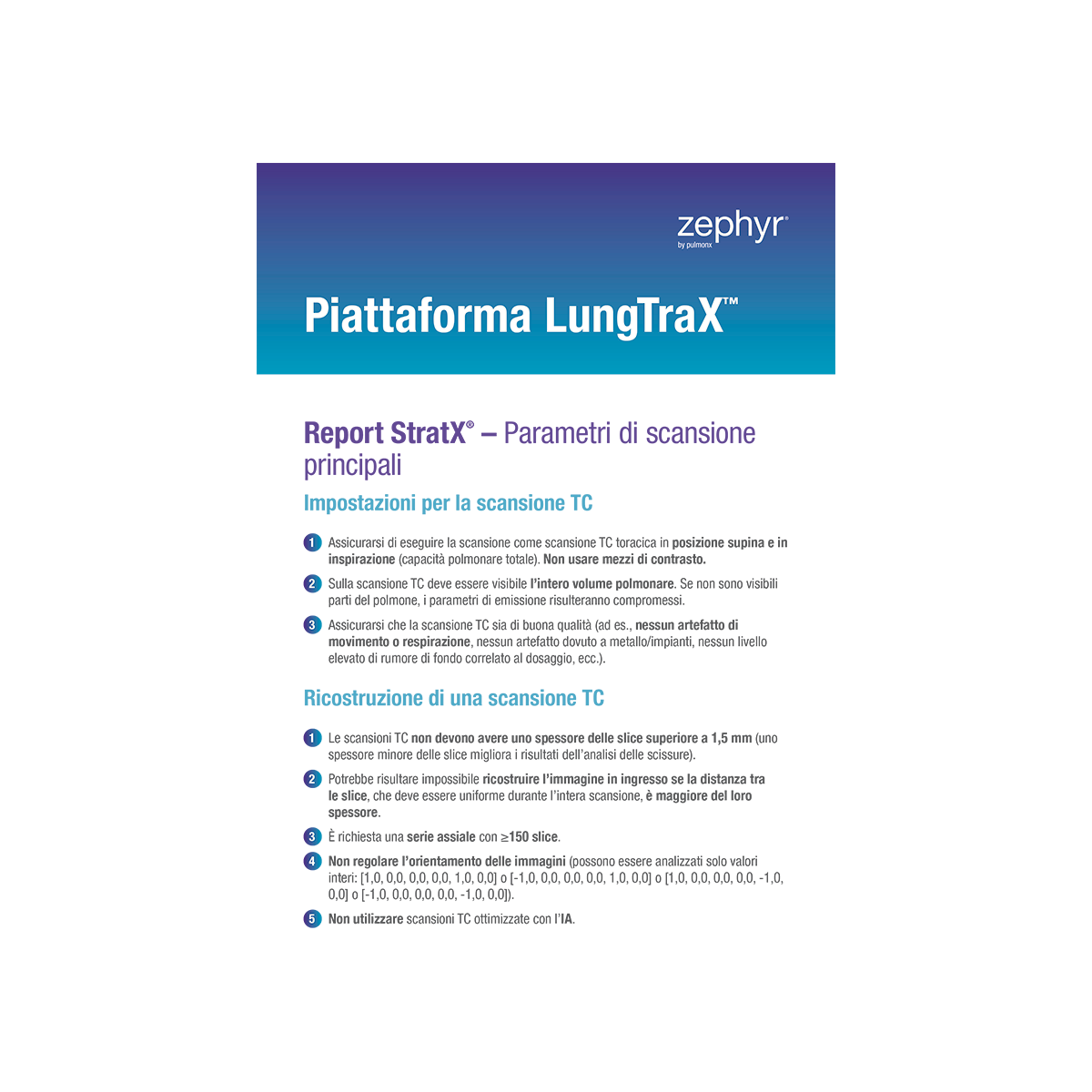Report StratX® – Parametri di scansione principali